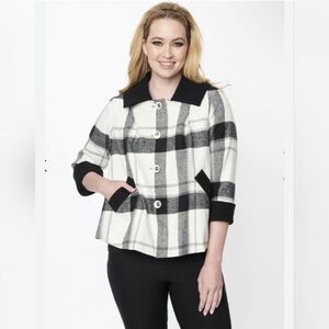 Unique Vintage Black & White Plaid Ahoy There Short Swing Coat Size L NWT